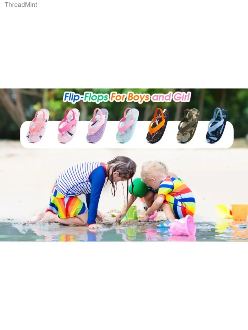 Toddler Girls Boys Flip Flops Sandals with Back Strap Non Slip EVA Beach Pool